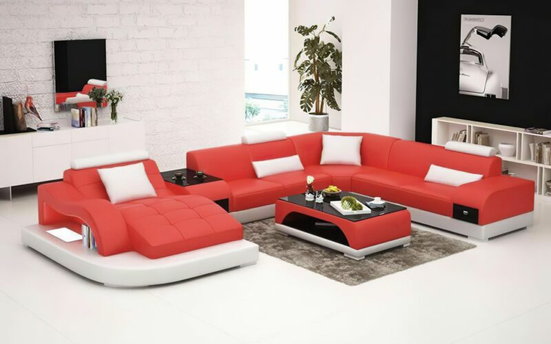 Annika U-soffa XL - Röd med vita detaljer - M&M Collection