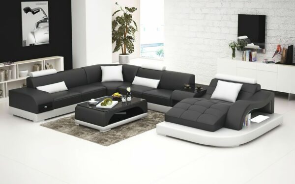 Annika U-soffa XL - Svart med vita detaljer - M&M Collection