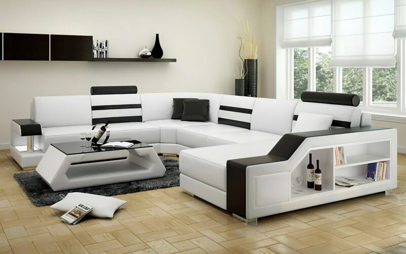 Maria U-soffa - Vit med svarta detaljer - Folkets Möbler