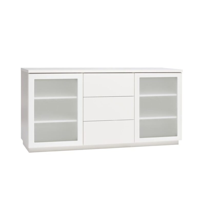 Sonaatti skänk 150 cm - Frostat glas - Vit sockel med vit toppskiva