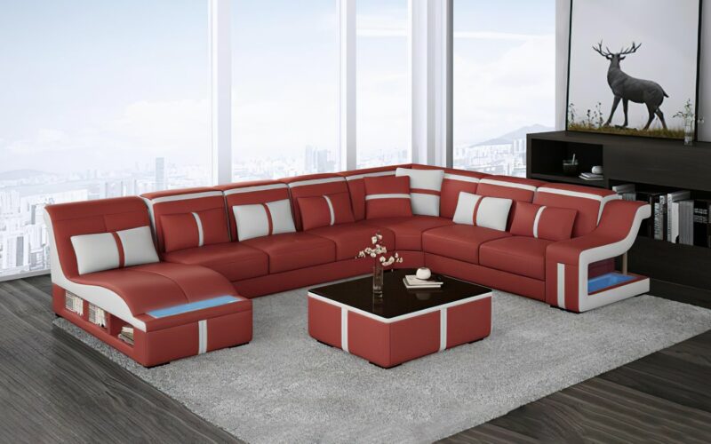 Milano U-soffa - Röd med vita detaljer