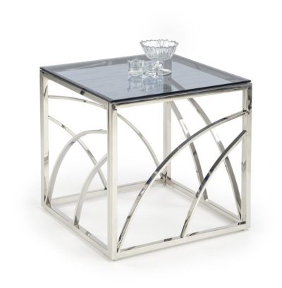 Dublin lamp-/sidobord i rökfärgat glas och krom metall