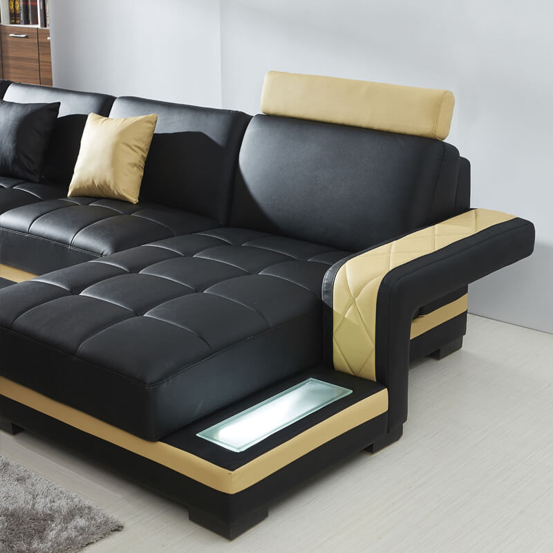 Madison U-soffa - Svart med gula detaljer - Divan