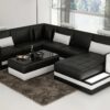 Madison U-soffa - Svart med vita detaljer - Design skinnsoffa & lädersoffa