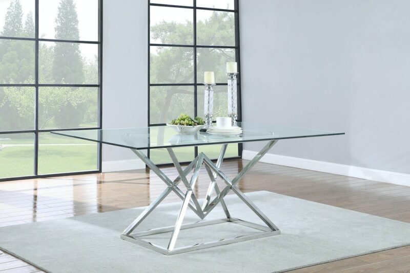 Style matbord - Glasskiva med rostfritt stål underrede - Folkets Möbler