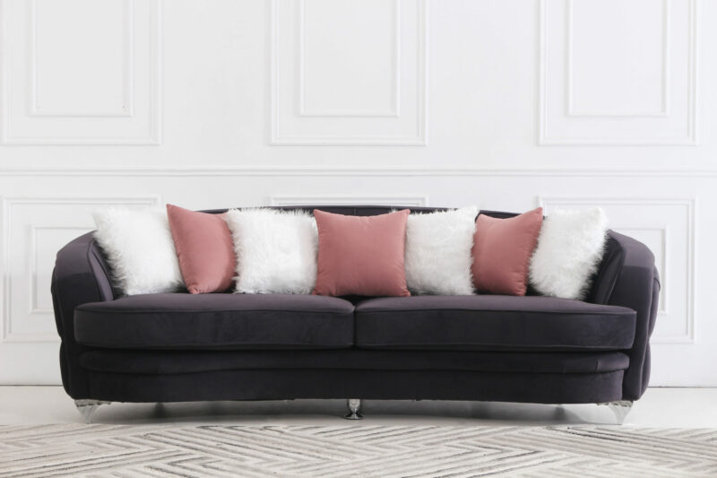 Leona 3-sits böjd soffa i mörkgrå sammet