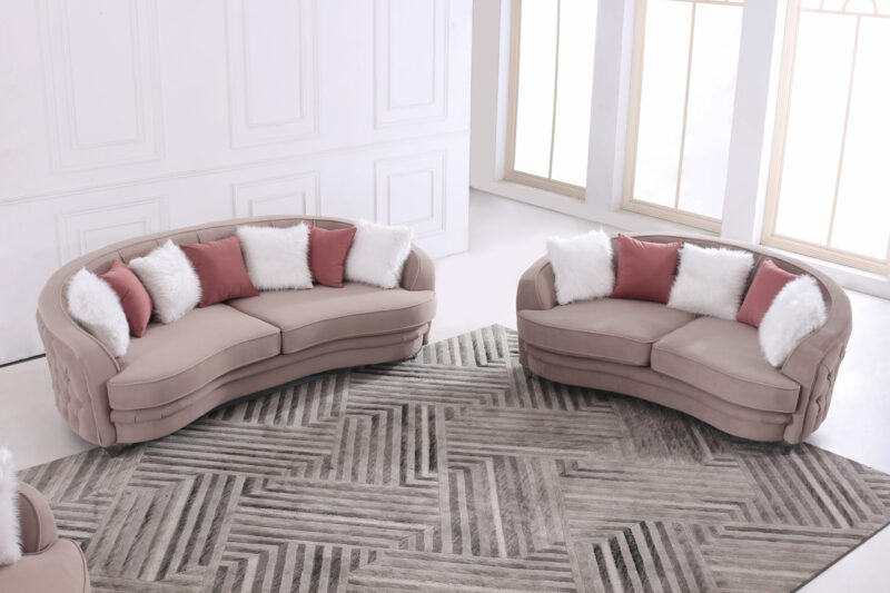 Leona design soffgrupp - Gråbeige sammet - 3-sits och 2-sits