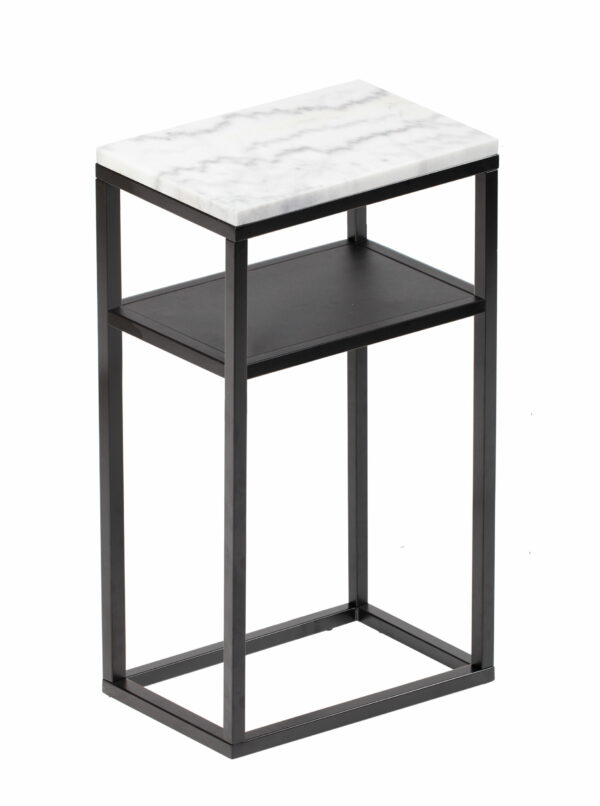 Accent sidobord - 30x40 cm - Ljus marmor med svart underrede med hylla