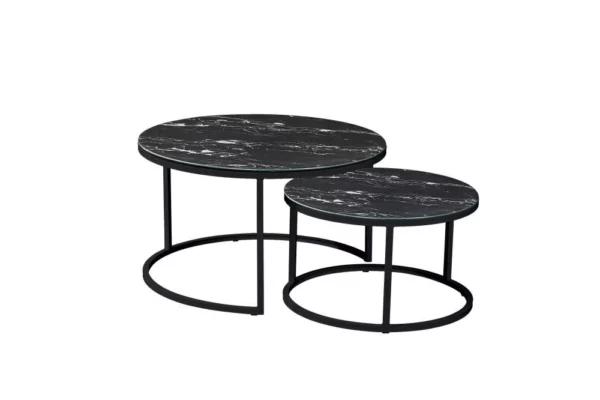 Perth modernt soffbord, satsbord med svart marmor glas