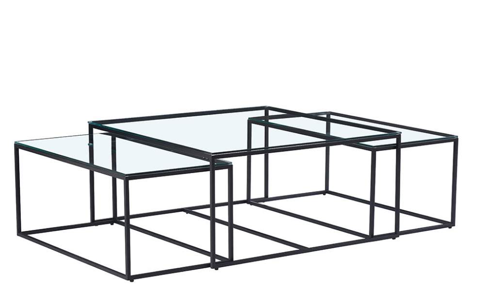 Tripol modernt soffbord, kvadratiskt soffbord 100x100 i klar glas