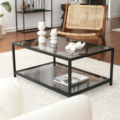 Alvir soffbord - Glas med svart underrede och underhylla - Folkets Möbler