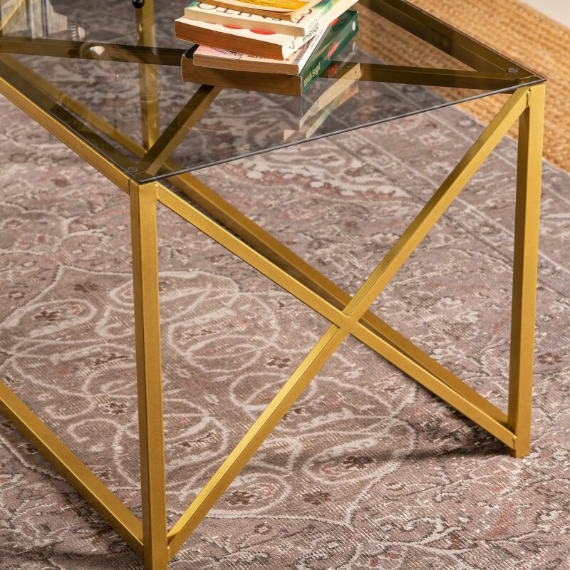 Elna soffbord - Rökfärgat glas med guld underrede detalj