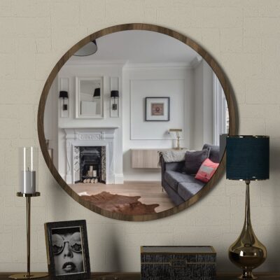 Laverne spegel - Rund spegel med träbakgrund - Folkets Möbler
