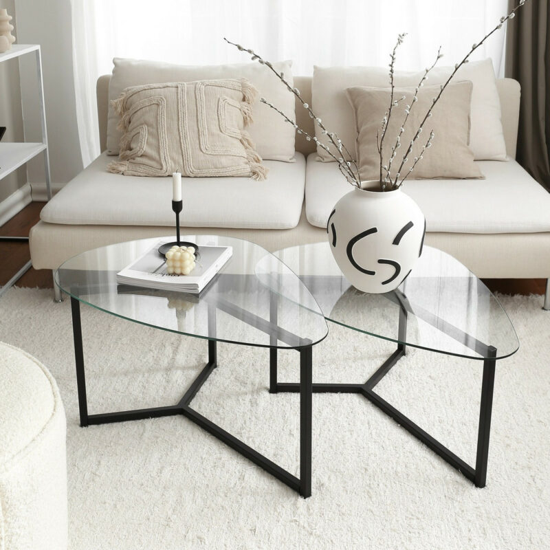 Leonita design satsbord - Klart glas med svart underrede - Folkets Möbler