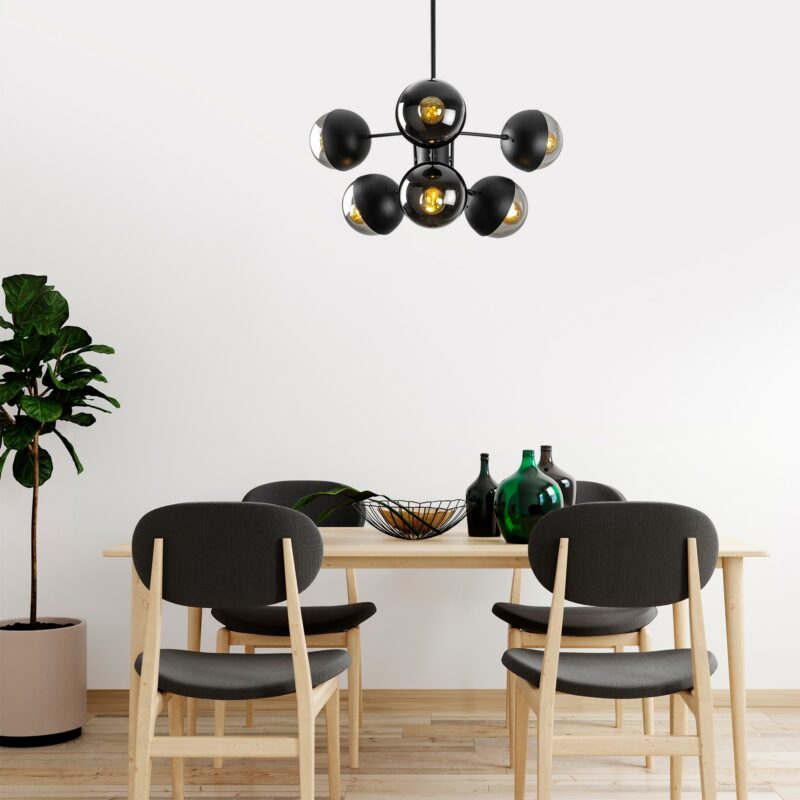 Madrid design taklampa - Svart metall med rökfärgat glas, modern design - Folkets Möbler
