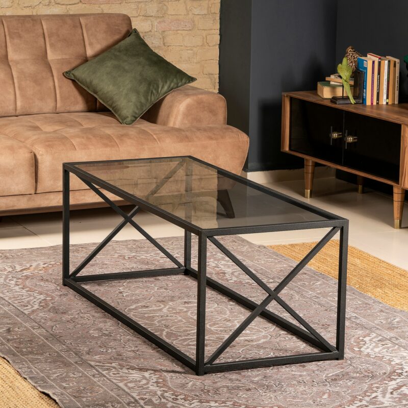 Roy soffbord - Rökfärgad glasskiva med matt, svart underrede