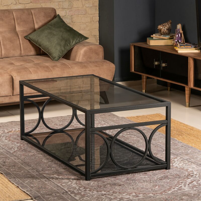 Tekla soffbord - Härdat glas med unik design i svart underrede