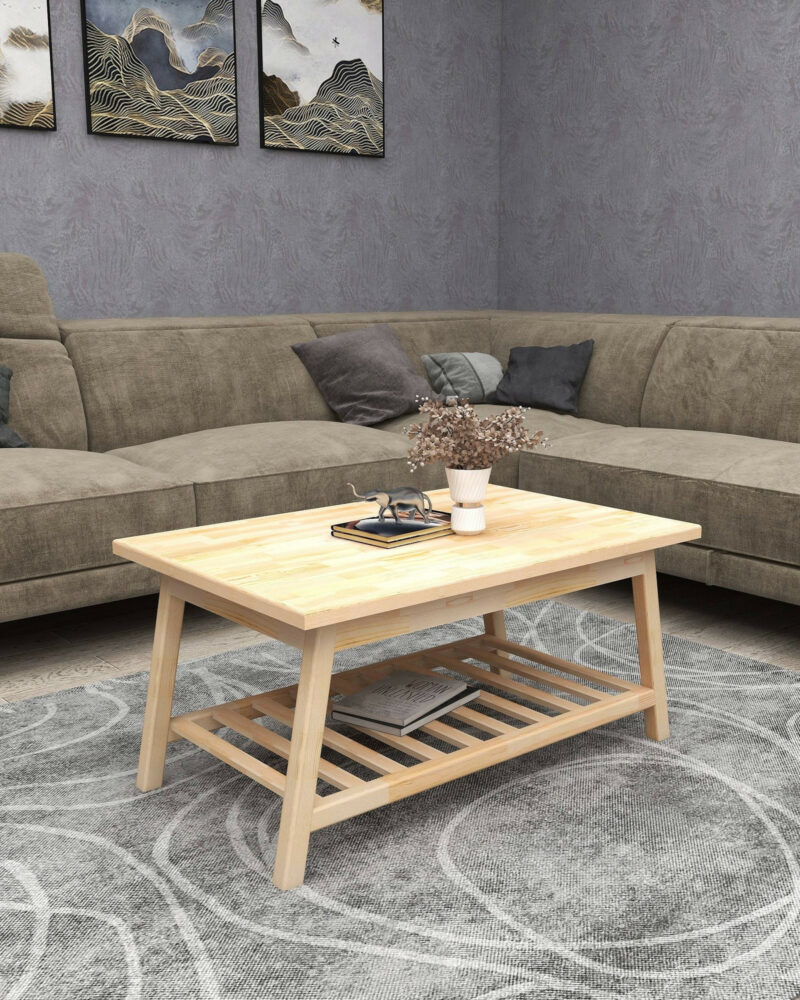 Engla soffbord i naturfärgat furu, med underhylla, Folkets Möbler