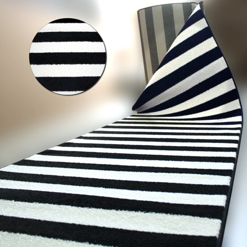 Carmel matta - Hallmatta i randigt mönster, svart och vitt - 80x700 cm