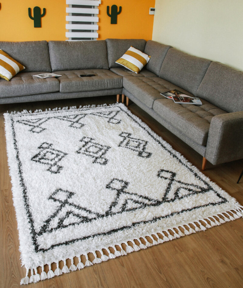 Long Beach matta - Ryamatta i vit och antracit design, 200x290 cm - Folkets Möbler