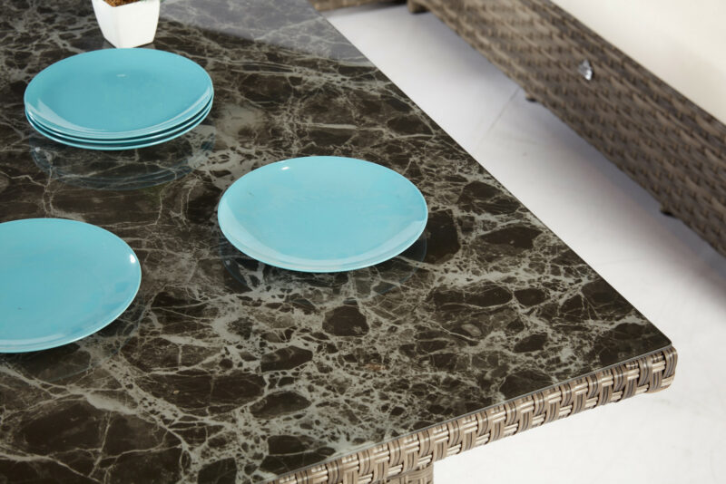 Marinera loungegrupp - Detalj matbord med glasskiva - Utebord