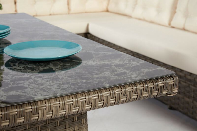 Marinera loungegrupp - Detalj matbord med glasskiva, mönstrat - Utebord