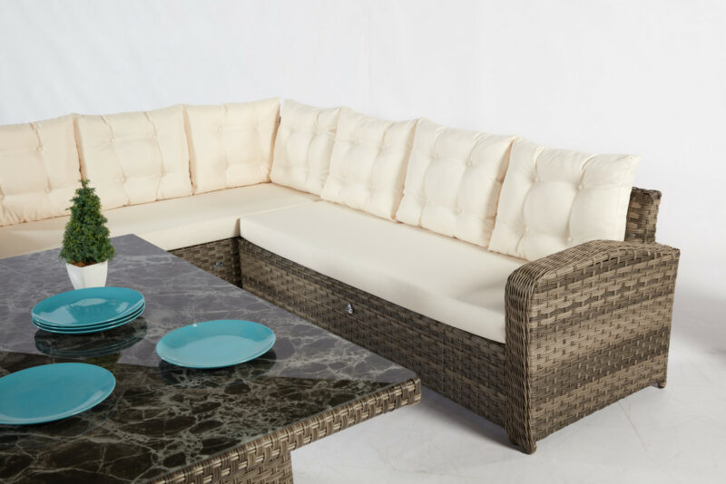Marinera loungegrupp - Detalj soffa + matbord med glasskiva