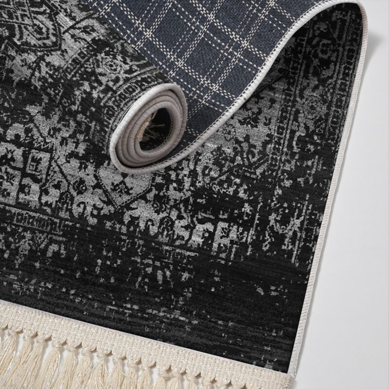 Mira matta - Matta med fransar, antracitgrå och svart - Detalj