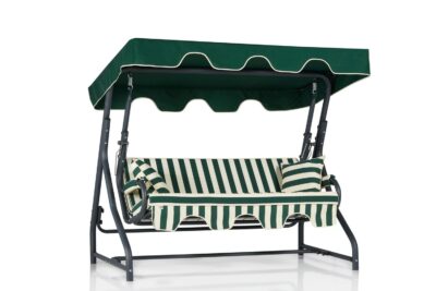 Muriel hammock, 3-sits - Trädgårdssoffa med randigt grönt tyg och grönt soltak