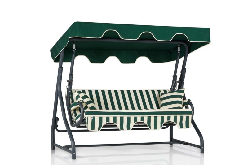 Muriel hammock, 3-sits - Trädgårdssoffa med randigt grönt tyg och grönt soltak