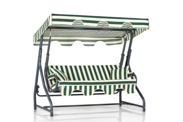 Muriel hammock, 3-sits - Trädgårdssoffa med randigt grönt tyg och soltak