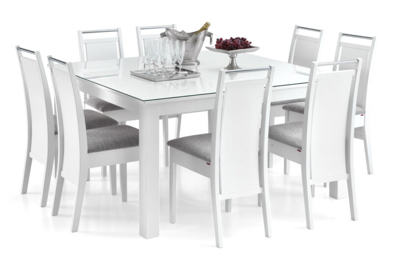 Finlandia kvadratiskt matbord med 8 st. Koli stolar - Vit, Oliver 173 tyg