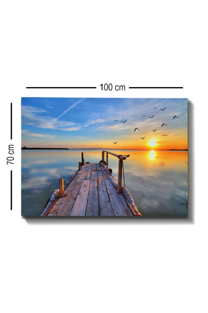 Sunset tavla, canvas - Brygga, trä, vatten - Mått 100x70 cm