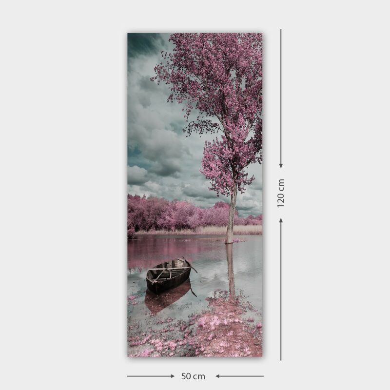 The Pink Forest - Canvastavla, vatten, natur, rosa detaljer - Mått 50x120 cm