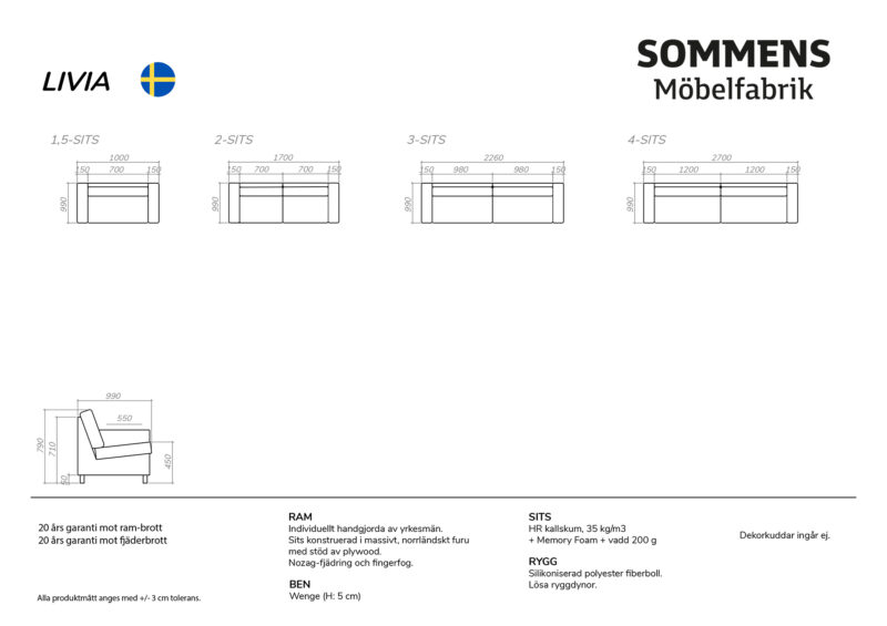 Livia soffa - Ritning, Sommens Möbelfabrik