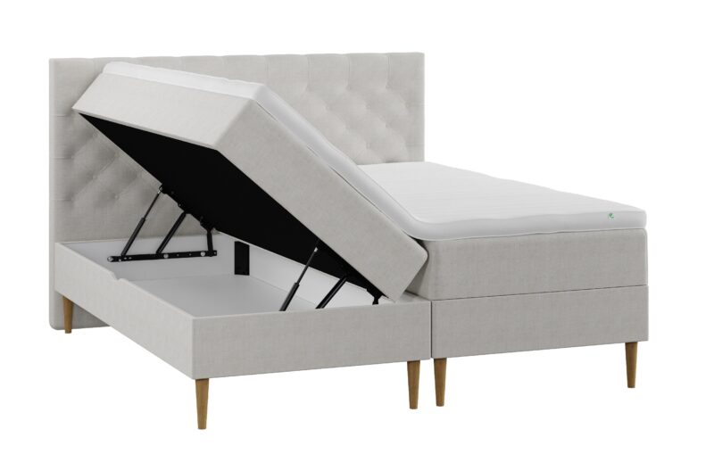 Lux förvaringssäng - 180x200 cm - Beige med Chesterfield gavel, Folkets Möbler